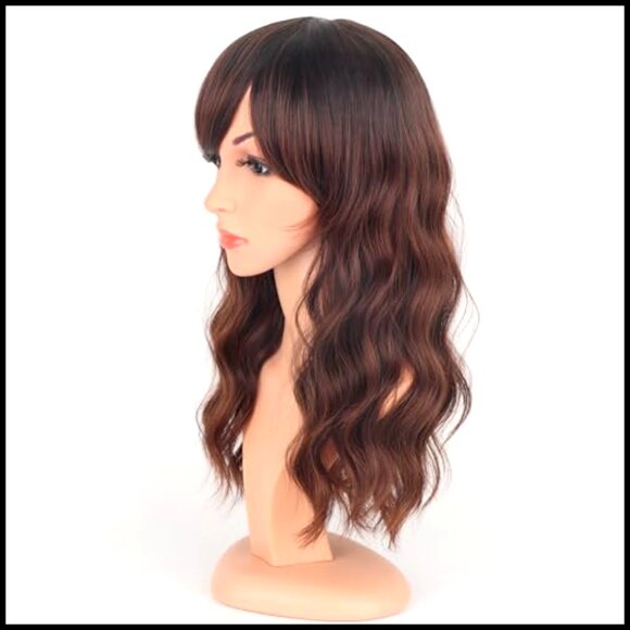 Synthetic Wavy Wig With Bangs 16 Inch Heat Resistant Daily Use Chic main image 5